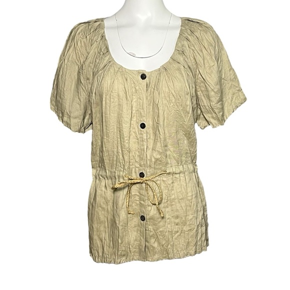 Calypso St. Barth Linen Pleated Tunic Top Lagenlook Beige Taupe Size Large - Picture 7 of 7